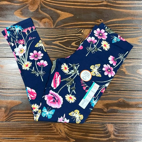 5/$20 NEW 14-16 Girls Navy & Bold Floral Butterfly Leggings - Picture 4 of 5